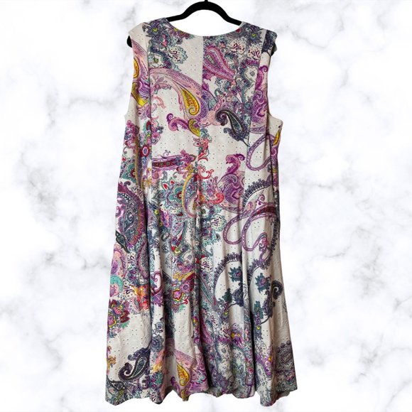 Sandra Darren Paisley Pink Purple Sleeveless Dress 20W - Picture 2 of 3